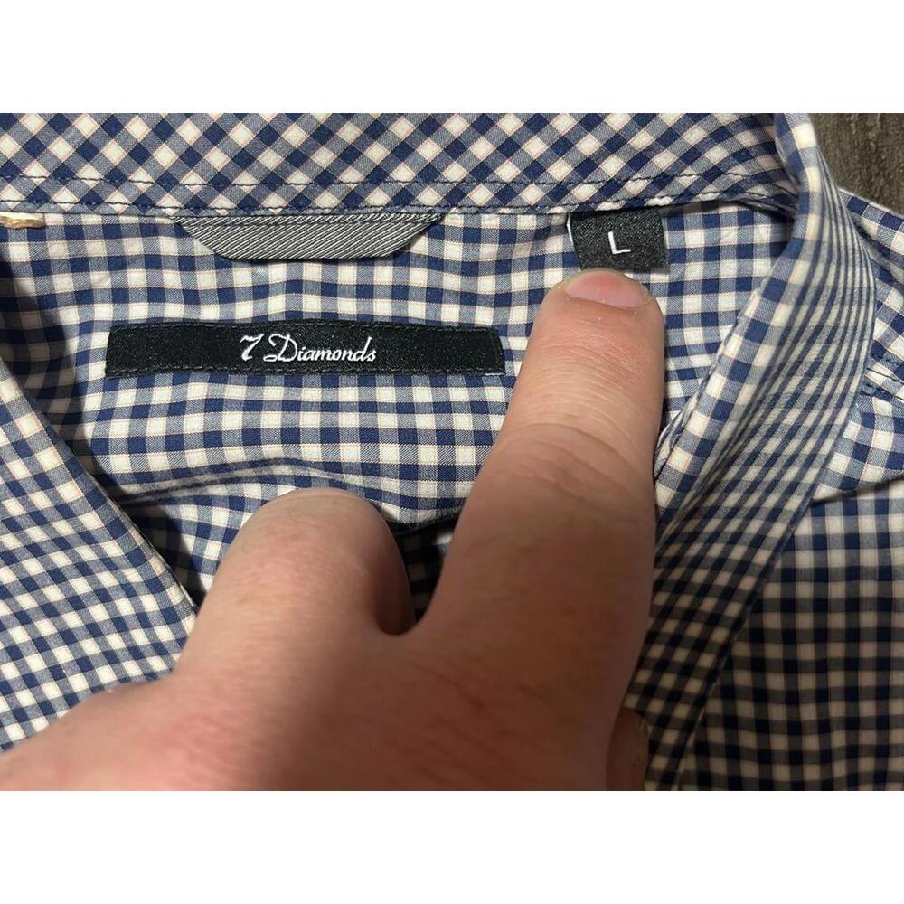 7 Diamonds Gingham‎ Snap Button up Mens Large Long Sleeve - Picture 5 of 5